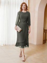 Robe en Mousseline Longueur de Mollet avec Veste Gris Acier Grande Taille