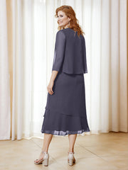 Robe en Mousseline Longueur de Mollet avec Veste Orageux