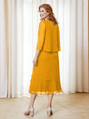 Robe en Mousseline Longueur de Mollet avec Veste Mandarine Grande Taille