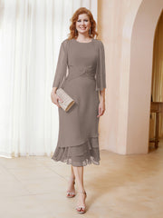 Robe en Mousseline Longueur de Mollet avec Veste Taupe Grande Taille