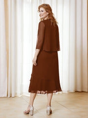 Robe en Mousseline Longueur de Mollet avec Veste Terracotta Grande Taille