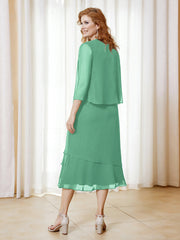 Robe en Mousseline Longueur de Mollet avec Veste Turquoise Grande Taille