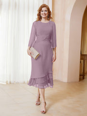 Robe en Mousseline Longueur de Mollet avec Veste Vintage Mauve