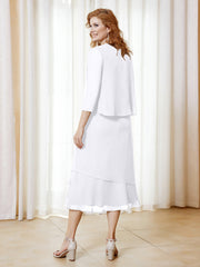 Robe en Mousseline Longueur de Mollet avec Veste Blanc