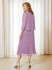 Robe en Mousseline Longueur de Mollet avec Veste Glycine Grande Taille