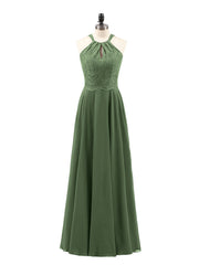Dentelle et Mousseline Licou Robe avec Dos Nu Olive Verte Grande Taille
