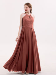 Dentelle et Mousseline Licou Robe avec Dos Nu terracotta