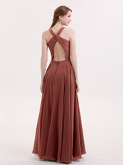 Dentelle et Mousseline Licou Robe avec Dos Nu terracotta Grande Taille