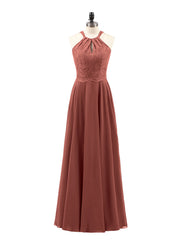Dentelle et Mousseline Licou Robe avec Dos Nu terracotta Grande Taille