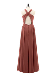 Dentelle et Mousseline Licou Robe avec Dos Nu terracotta Grande Taille