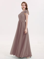 Robes Demoiselle d'honneure Longues avec Mancheron Dusk