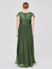 Robes Demoiselle d'honneure Longues avec Mancheron Olive Verte Grande Taille