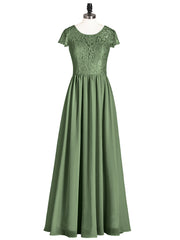 Robes Demoiselle d'honneure Longues avec Mancheron Olive Verte Grande Taille