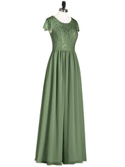 Robes Demoiselle d'honneure Longues avec Mancheron Olive Verte Grande Taille