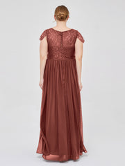 Robes Demoiselle d'honneure Longues avec Mancheron terracotta Grande Taille