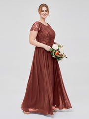 Robes Demoiselle d'honneure Longues avec Mancheron terracotta Grande Taille