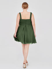 Col en V Mousseline Robe Courte pour Demoiselles d'honneur Olive Verte Grande Taille