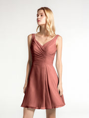Col en V Mousseline Robe Courte pour Demoiselles d'honneur terracotta
