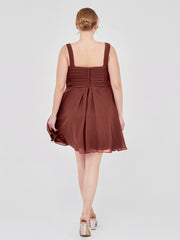 Col en V Mousseline Robe Courte pour Demoiselles d'honneur terracotta Grande Taille
