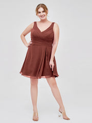 Col en V Mousseline Robe Courte pour Demoiselles d'honneur terracotta Grande Taille