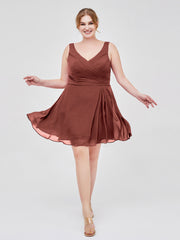 Col en V Mousseline Robe Courte pour Demoiselles d'honneur terracotta Grande Taille