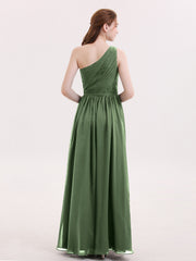 Une Epaule Mousseline et Dentelle Robe Demoiselle d'honneur Olive Verte Grande Taille