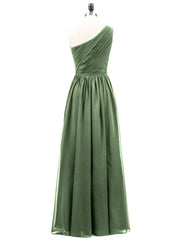 Une Epaule Mousseline et Dentelle Robe Demoiselle d'honneur Olive Verte Grande Taille