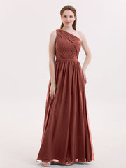 Une Epaule Mousseline et Dentelle Robe Demoiselle d'honneur terracotta Grande Taille