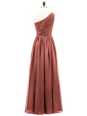 Une Epaule Mousseline et Dentelle Robe Demoiselle d'honneur terracotta Grande Taille