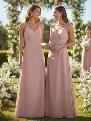 Robe Longue en Mousseline à Doubles Bretelles Croisées Dans le Dos Rose Poudré