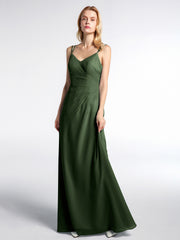 Robe Longue en Mousseline à Doubles Bretelles Croisées Dans le Dos Olive Verte Grande Taille