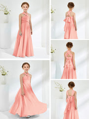 Robes de Demoiselle d'Honneur Junior A-ligne Sans Manches à Col Licou Corail