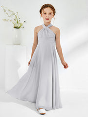 Robes de Demoiselle d'Honneur Junior A-ligne Sans Manches à Col Licou Argent