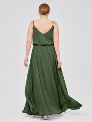 Spaghetti Bretelle Scoop Mousseline Robes Avec Fente Olive Verte Grande Taille