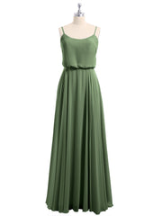 Spaghetti Bretelle Scoop Mousseline Robes Avec Fente Olive Verte Grande Taille
