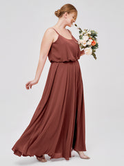 Spaghetti Bretelle Scoop Mousseline Robes Avec Fente terracotta Grande Taille