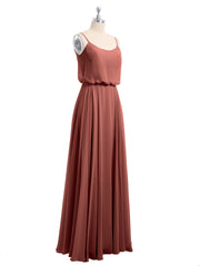 Spaghetti Bretelle Scoop Mousseline Robes Avec Fente terracotta Grande Taille