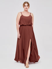 Spaghetti Bretelle Scoop Mousseline Robes Avec Fente terracotta Grande Taille