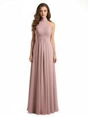 Illison Col Haut Croisé Poitrine Mousseline Robes Rose Poudré
