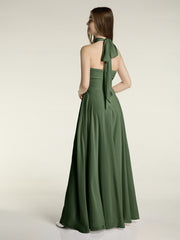 Illison Col Haut Croisé Poitrine Mousseline Robes Olive Verte Grande Taille