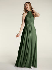 Illison Col Haut Croisé Poitrine Mousseline Robes Olive Verte Grande Taille