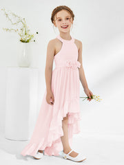 Robes de Demoiselle d'Honneur Junior Asymétriques à A-ligne avec Fleur Rose Pâle