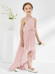 Robes de Demoiselle d'Honneur Junior Asymétriques à A-ligne avec Fleur Rose Poudré