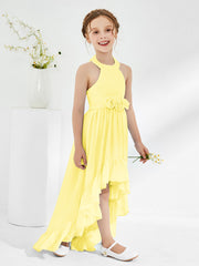 Robes de Demoiselle d'Honneur Junior Asymétriques à A-ligne avec Fleur Citron
