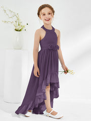 Robes de Demoiselle d'Honneur Junior Asymétriques à A-ligne avec Fleur Plum