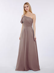Robes Demoiselle d'honneur Longue Une Epaule Mousseline Dusk