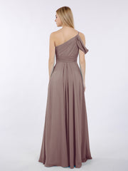 Robes Demoiselle d'honneur Longue Une Epaule Mousseline Dusk