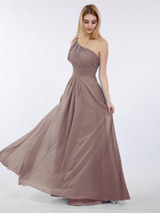 Robes Demoiselle d'honneur Longue Une Epaule Mousseline Dusk