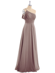 Robes Demoiselle d'honneur Longue Une Epaule Mousseline Dusk