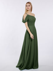 Robes Demoiselle d'honneur Longue Une Epaule Mousseline Olive Verte Grande Taille
